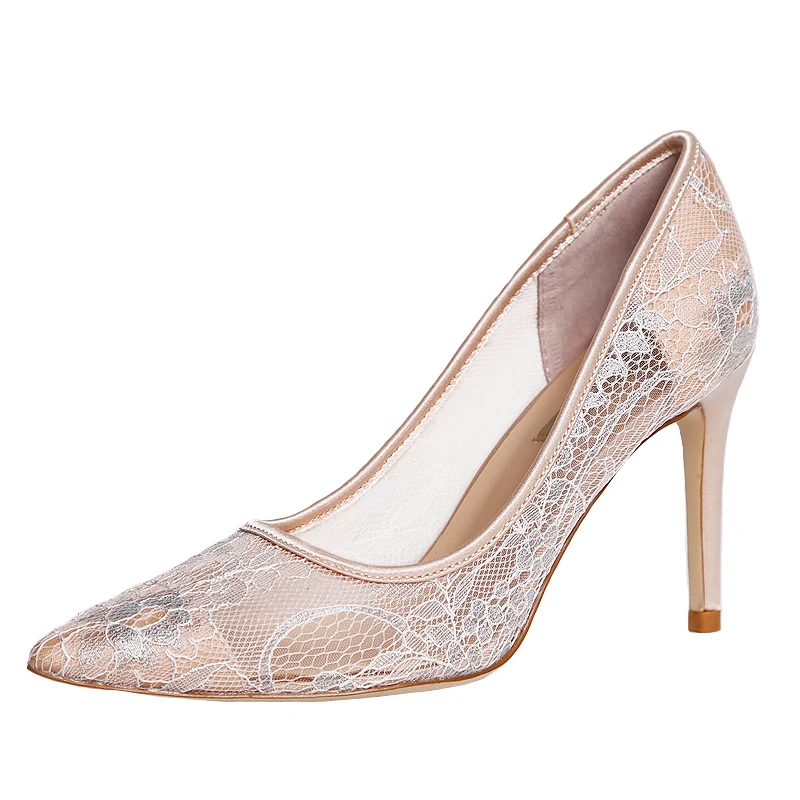 2019 spring new pointed bud silk yarn white fine high-heeled wedding shoes shallow mouth wild women's | Обувь