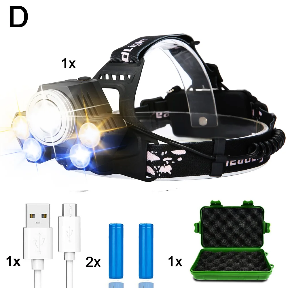 With Battery Box EZK20 дропшиппинг светодиодный налобный фонарь 5 режимов USB Перезаряжаемый водонепроницаемый светильник-вспышка 3 светильник источники для кемпинга - Испускаемый цвет: With Battery Box
