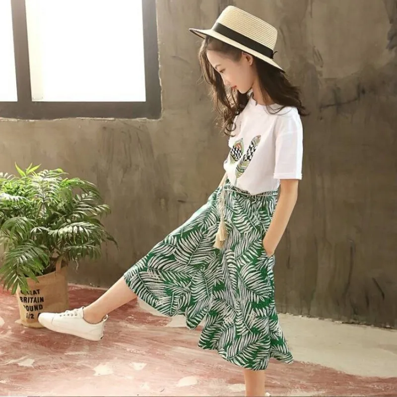 

Kids Girl Clothes Set Summer Children Girls Clothing Cartoon T-Shirt Top+Fashionable Print Loose Pant 2PCS Baby Clothes