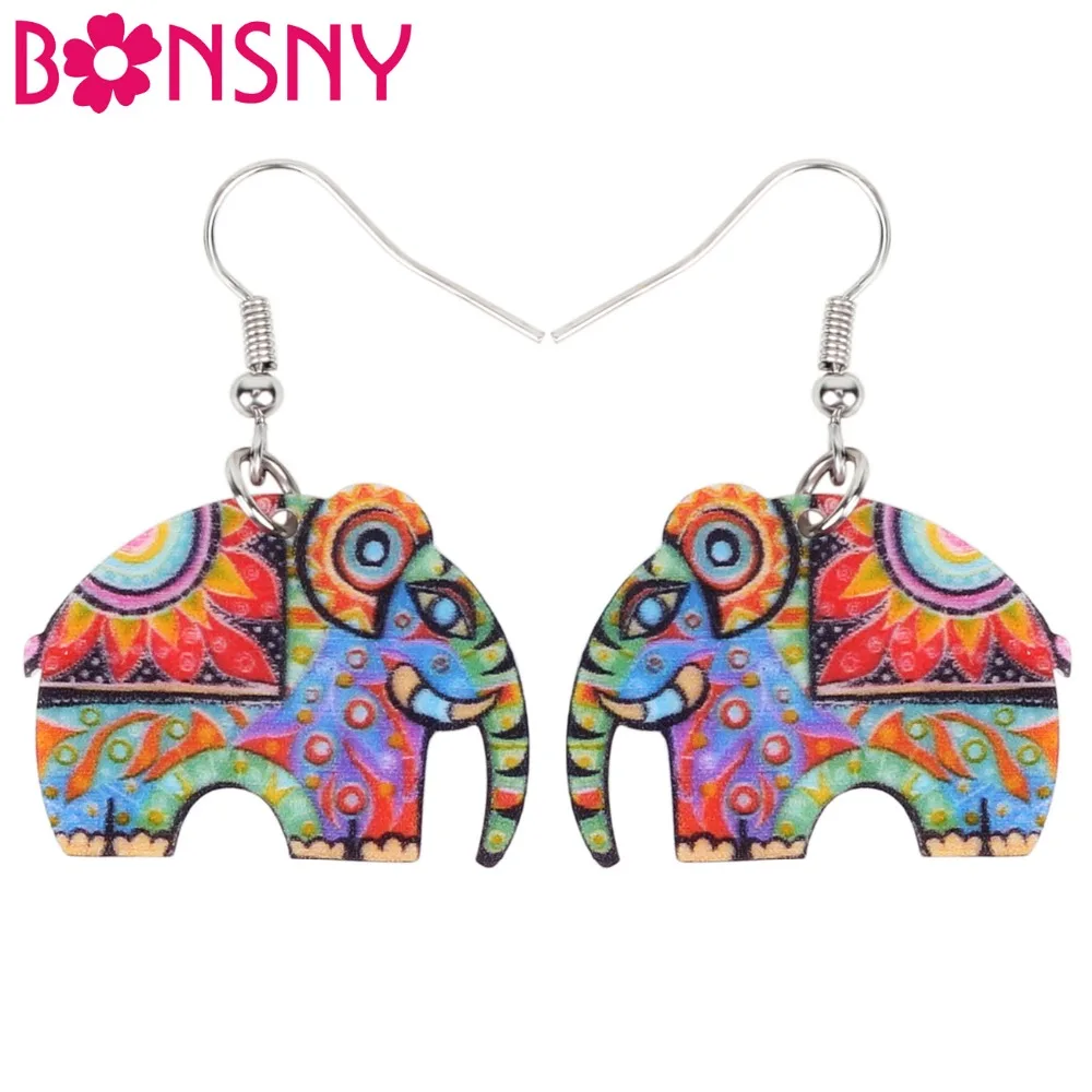 

Bonsny Acrylic Cartoon Floral Elephant Earrings Big Long Dangle Drop Unique Jungle Animal Jewelry For Women Girl Teens Gift Bulk