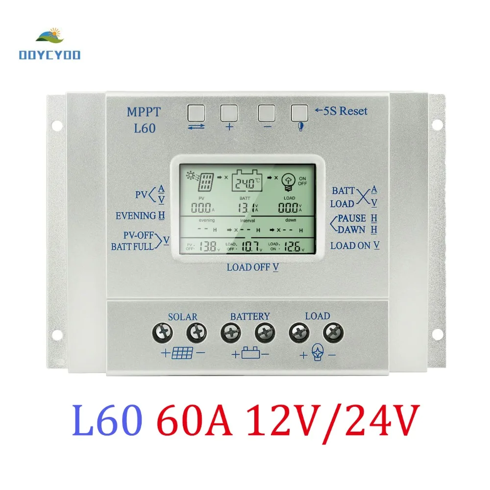 Регулятор солнечной панели OOYCYOO 60A 12V 24V LCD MPPT Контроллер заряда 3 таймера и
