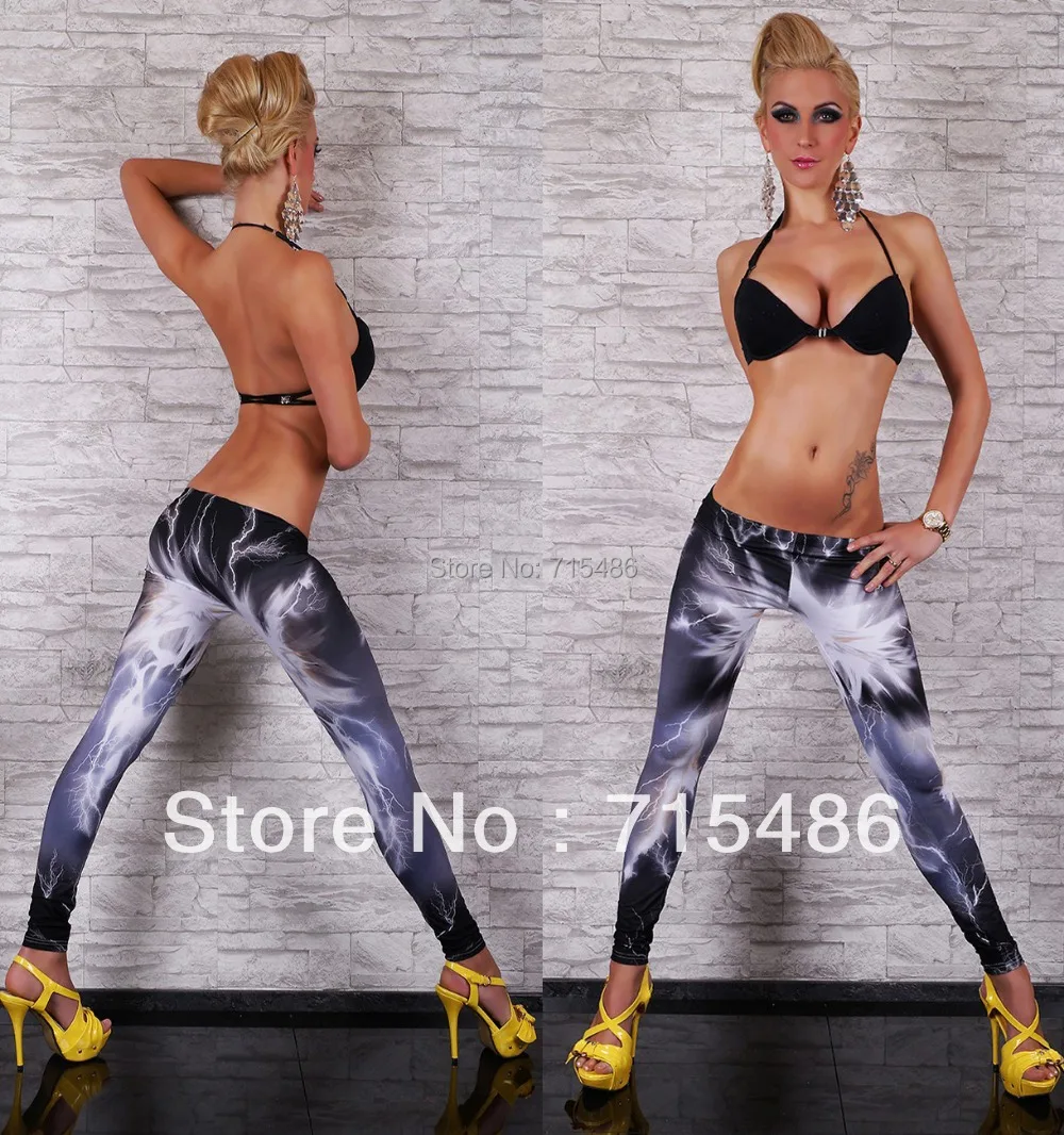 

Free Drop Shipping Fashion Women ROCK PUNK BLACK Lightning Print Leggings Pants Fashion Seamless Leggings