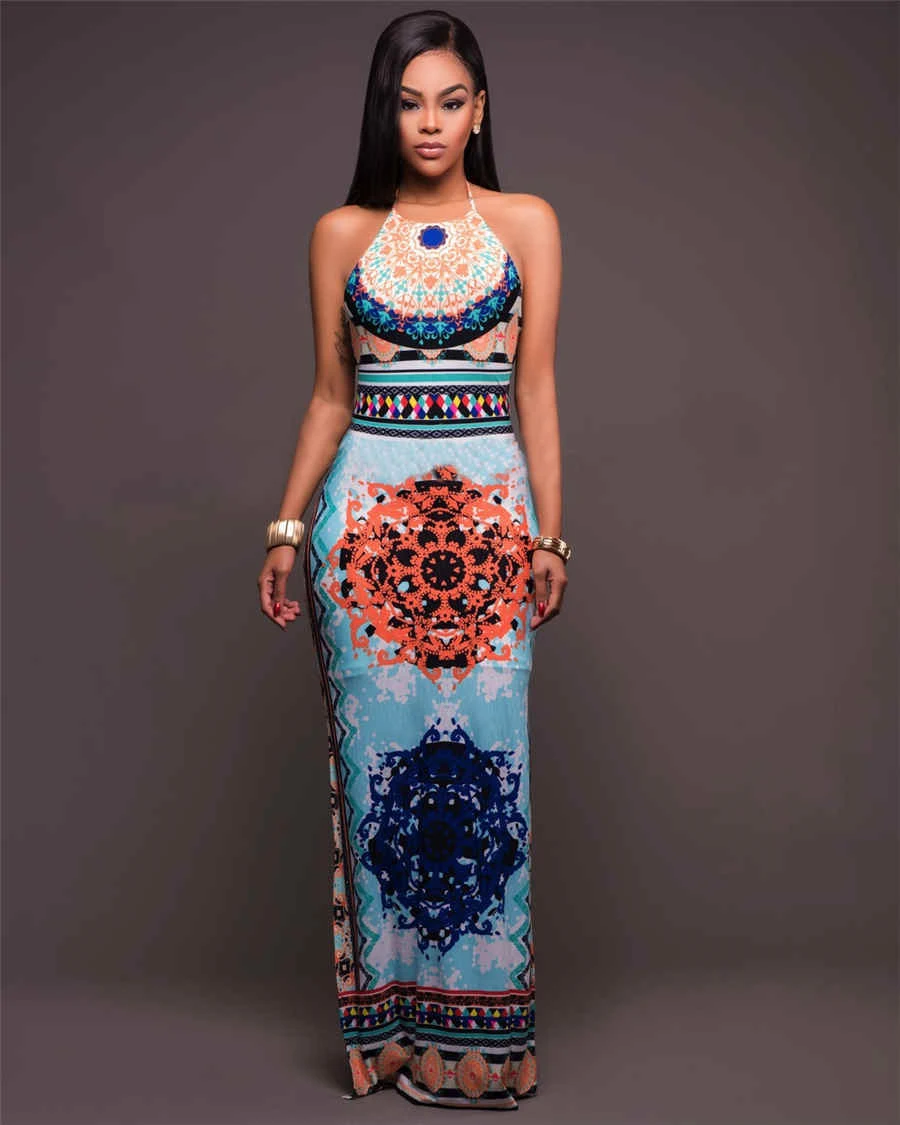Фото Марка 2017 Женщины Dress Boho Чешские Холтер Макси Повседневная Спинки Винтаж Дамы Марка 2017 Женщины Dress Boho Чешские Холтер Макси Повседневная Спинки Винтаж Дамы