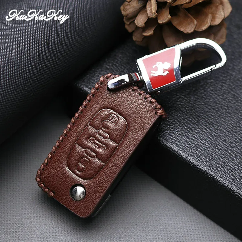 Чехол для ключей из натуральной кожи KUKAKEY брелок Peugeot 307 308 408 2010-2013 автомобильный