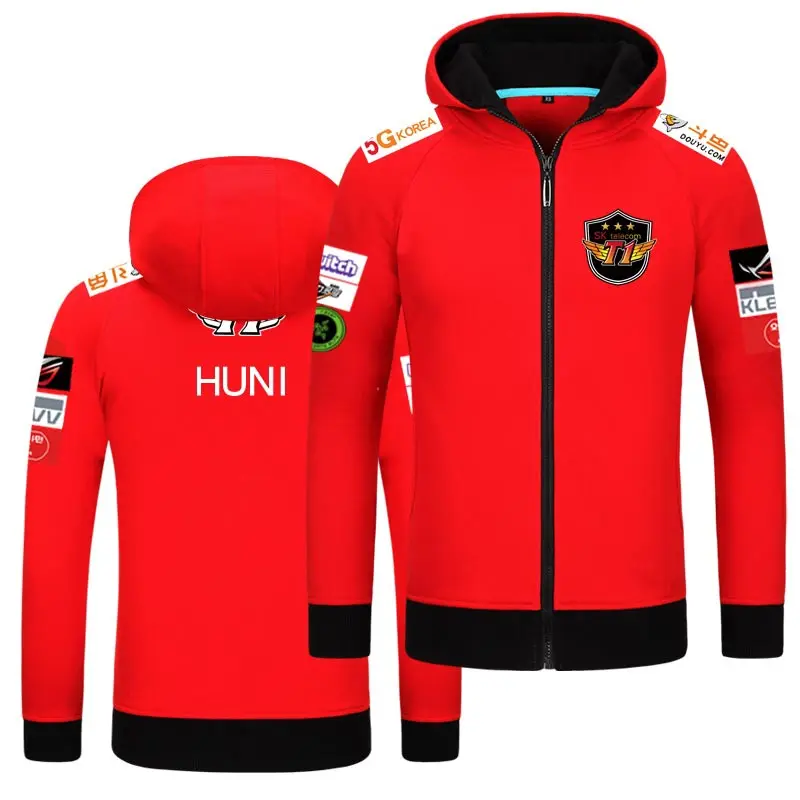 Skt T1 толстовки Мужская куртка с длинным рукавом Sktt1 пальто на молнии Faker Peanut Wolf пустые толстовки негабаритных S7 Telecom Толстовка Z40 - Цвет: Red HUNI