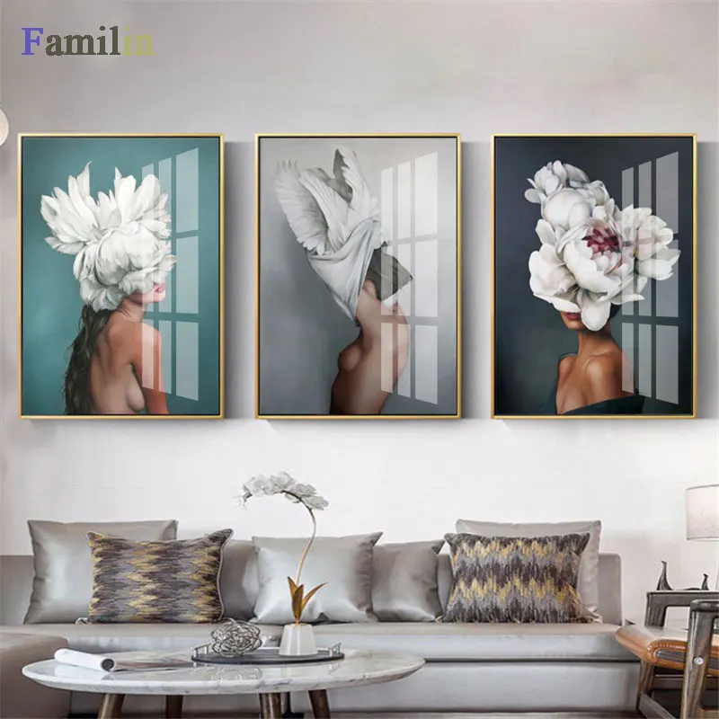 Современный постер и печать на холсте с изображением розовых синих цветов