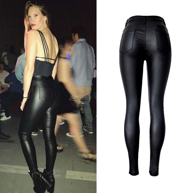 CbuCyi New Hot Eu Models Women Sexy Slim PU Pockets Leather Pencil Pants Motor Style All-Match Fleece Trousers Faux |