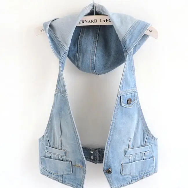 Модные летние жилеты с капюшоном джинсовые для женщин|jeans vest women|fashion womenvest women |