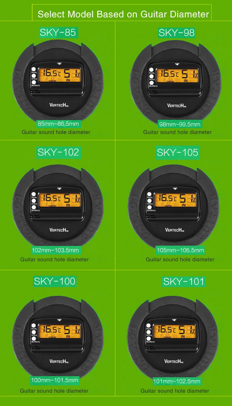 VERTECHnk SKY-100 осушитель воздуха для гитары со звуковым отверстием с измерителем температуры и влажности