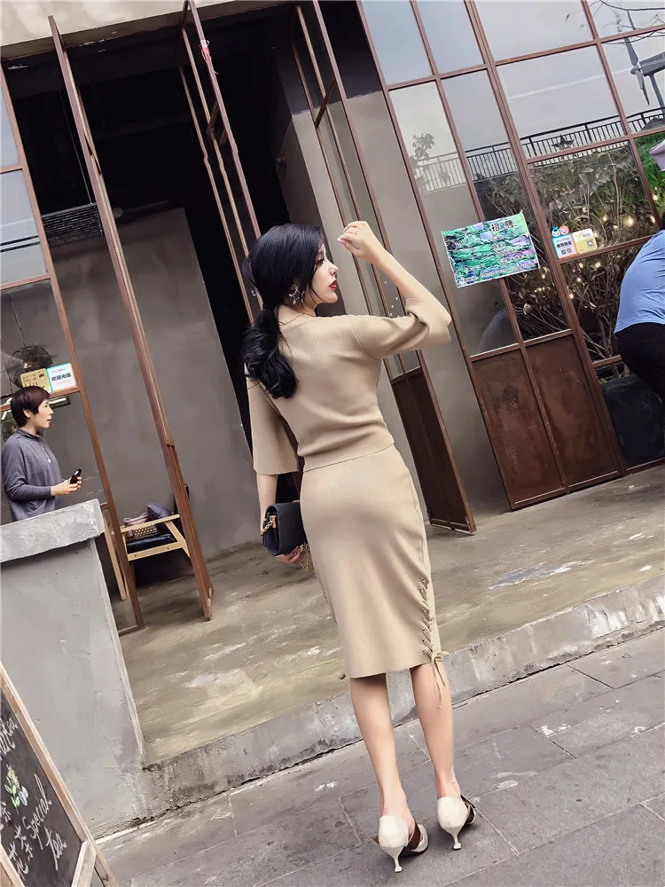 Платье Свитер с коротким рукавом для Женский комплект 2 шт. Повседневное