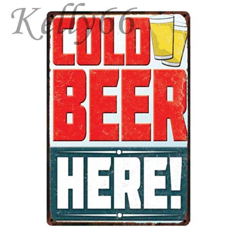 [Kelly66] холодное пиво здесь Винтаж металлический знак олова плакат домашний Декор