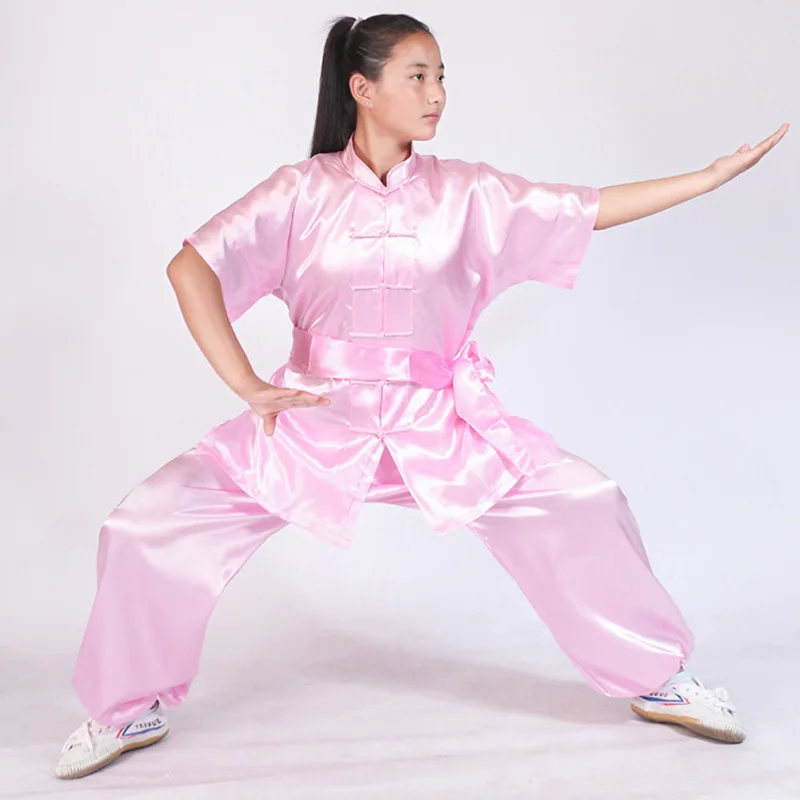 

Black Red Blue White Chinese Short Sleeved TaiChi KungFu Martial Arts Suit Costume For Children Adult