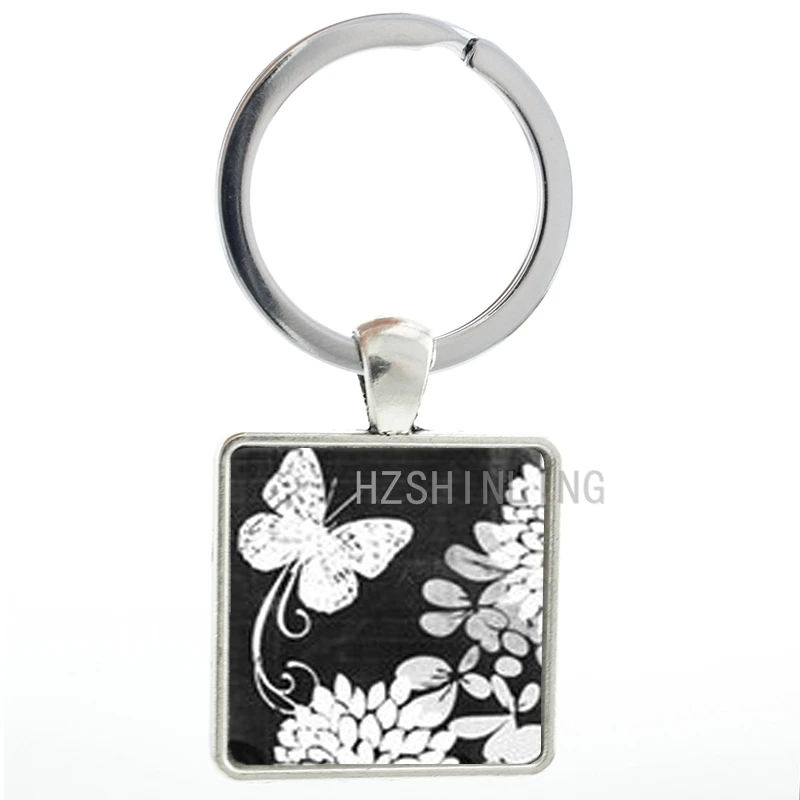 Винтажный черный белый стильный брелок для ключей с цветком бабочкой