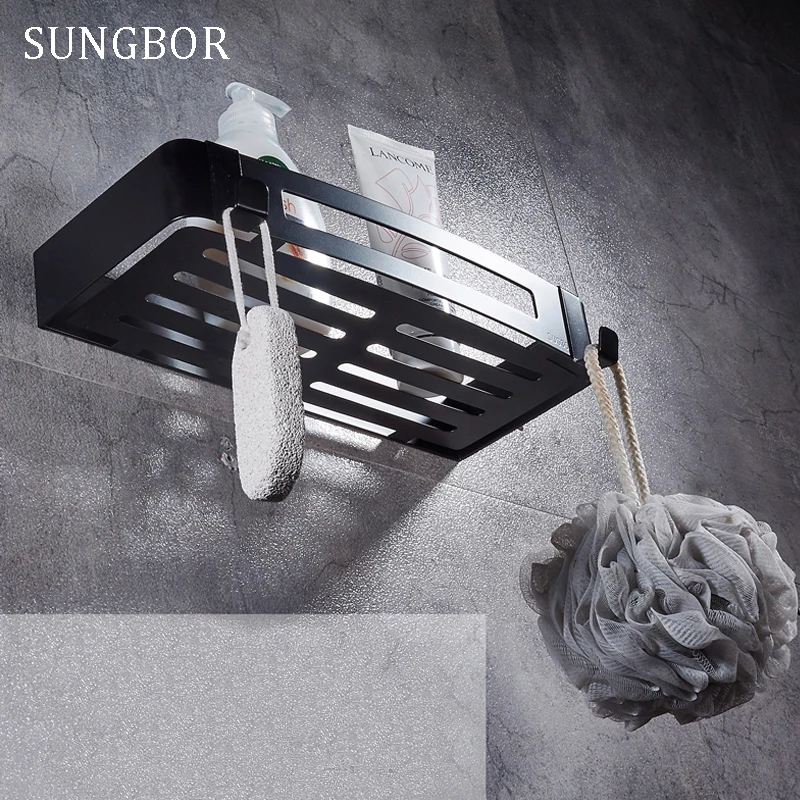 Черная угловая полка для ванной комнаты из нержавеющей стали 304 стеллаж душевой
