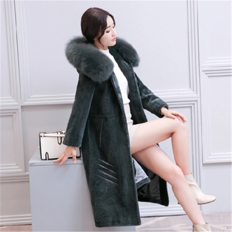 2017 искусственный мех Ms зимнее пальто лисий воротник средней длины женское
