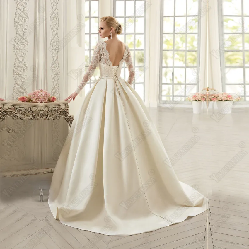 Vestido De Novia Corto свадебное платье es с длинным рукавом с аппликацией трапециевидной формы винтажное атласное свадебное платье размера плюс свадебное платье