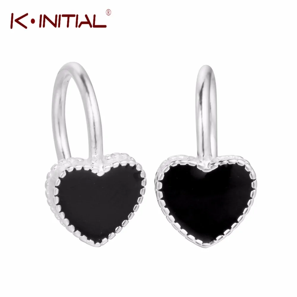 Серьги клипсы Kinitial с эмалью модные серьги черным сердцем без проколов манжеты