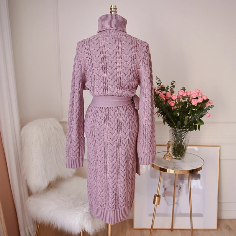 Женское платье-свитер Осеннее трикотажное платье с высоким воротом и узкой