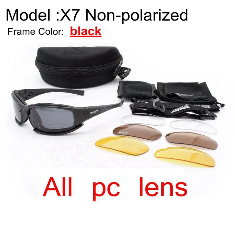 black no polarize x7 Тактические поляризационные очки, военные очки, армейские солнцезащитные очки с 4 линзами, оригинальная коробка, мужские очки для стрельбы, Gafas - Цвет: black no polarize x7