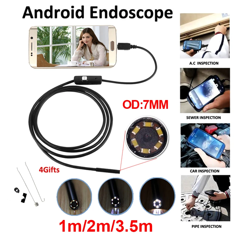 Wistino 7 мм Android USB эндоскоп для смартфона мини камера трубка кабель труба