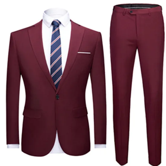 2 pieces set wine Модные мужские деловые повседневные бутиковые комплекты из 3 предметов/мужской однотонный Блейзер Куртка пальто жилет брюки жилет - Цвет: 2 pieces set wine