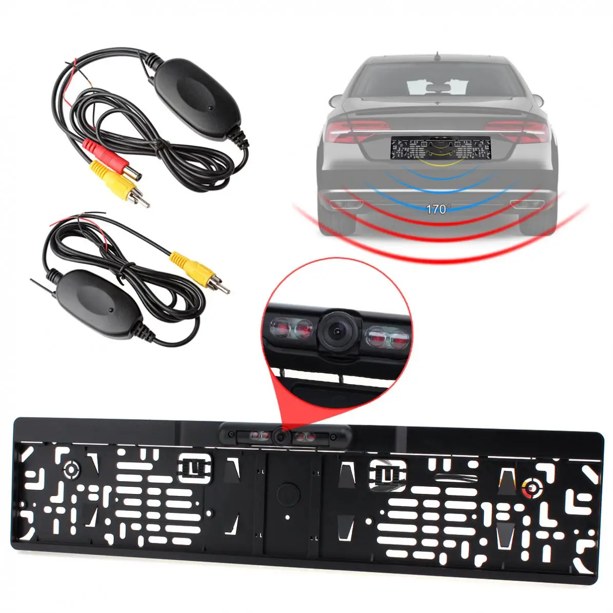 IR Night Vision EU Car License Plate Frame Rear View Camera + 2.4G Wireless Video Transmitter Receiver Auto Parking | Автомобили и