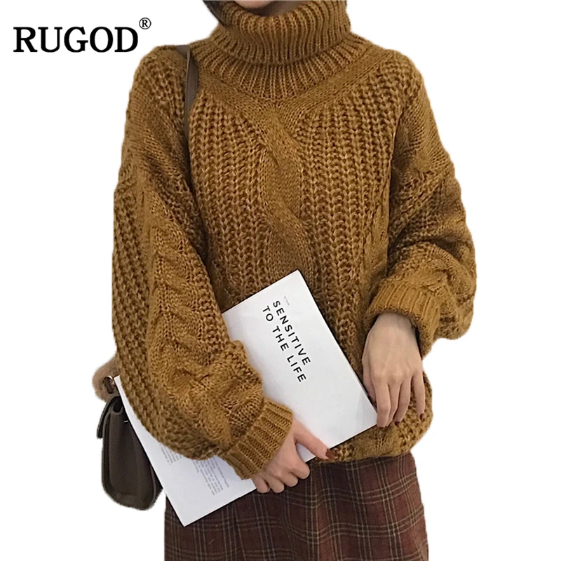Женская водолазка RUGOD зимний теплый вязаный свитер с рукавами-фонариками 2018 |