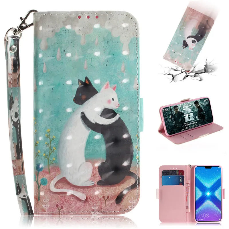 Флип-кожаный чехол для Fundas huawei Honor 8X, чехол для Coque huawei Honor 8 X, чехол с 3D рисунком, кошелек, подставка, чехол для телефона Caque