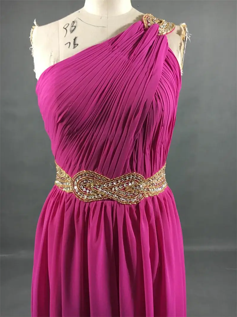 Vestido Де Noche 2017 Сексуальная Одно Плечо Fuchsia Шифон Пром платье с Золотой Пояса