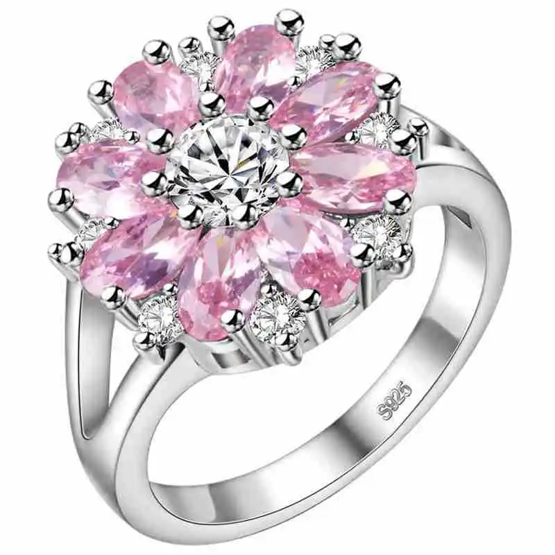 Роскошные серебряные кольца Seanlov ювелирное изделие с розовым красным цирконием и