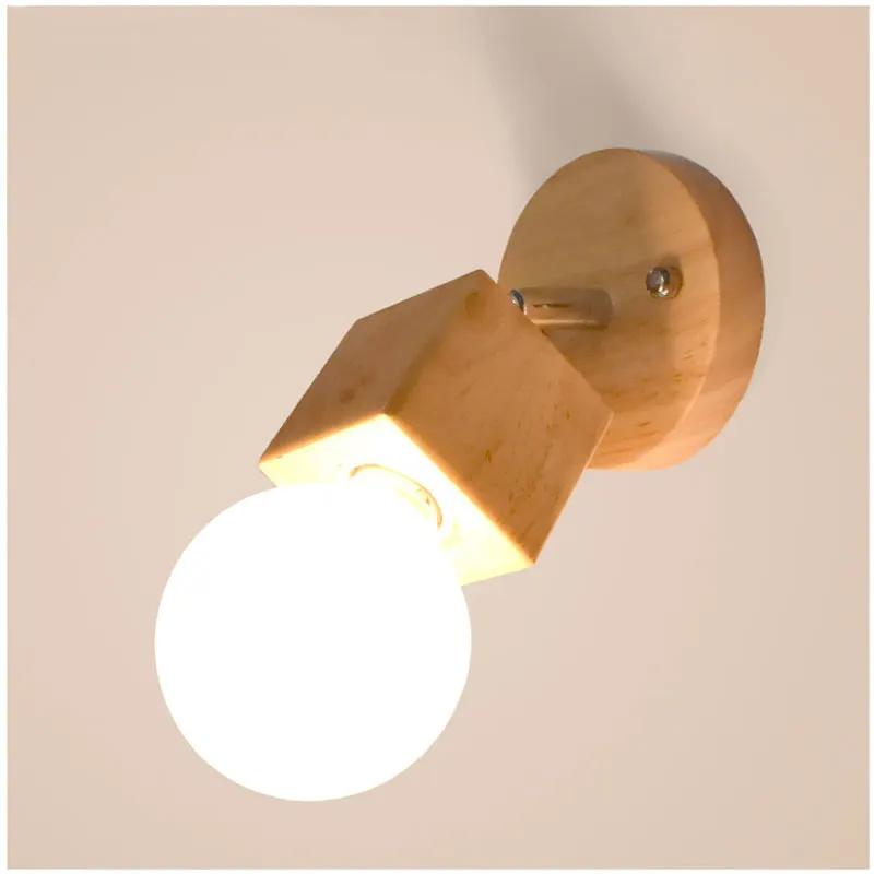 Wooden Swing Head LED Wall Lamp Modern Nordic Bedroom Bedside Sconces Ceiling Mounted Aisle Foyer Kitchen Decor Lights | Лампы и