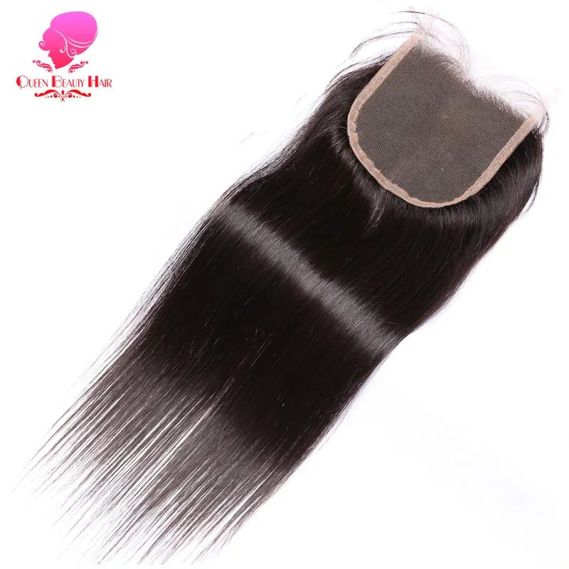 QUEEN BEAUTY волосы бразильские прямые закрытие 4x4 Remy человеческие свободная Часть