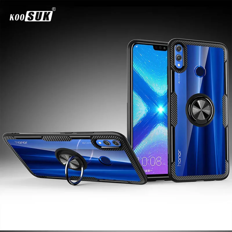 Чехол для Huawei P Smart 2019 прозрачный из поликарбоната и углеродного волокна с полной