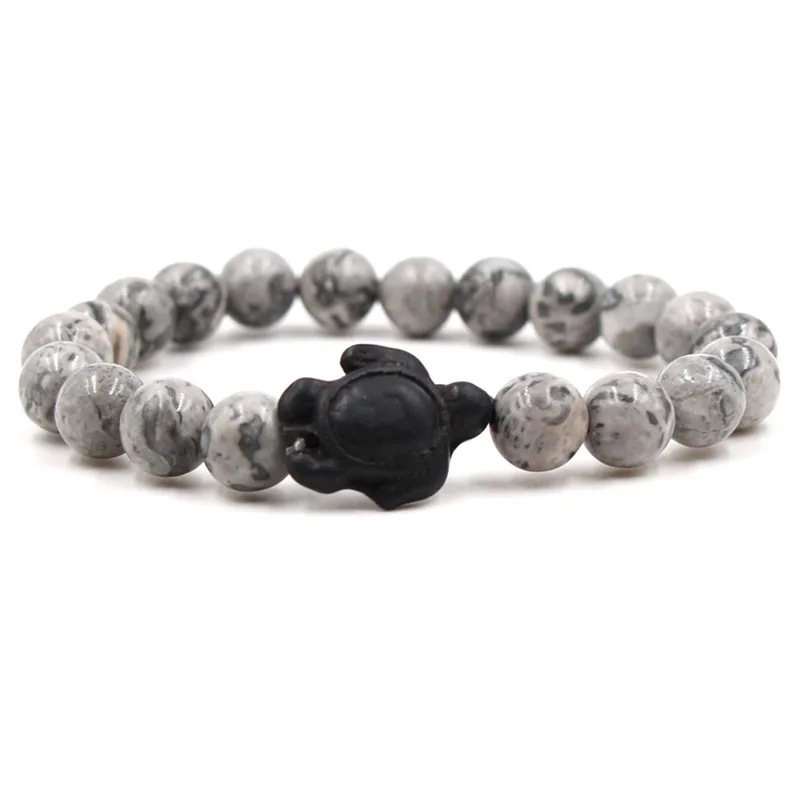 

Fashion Beads Tortoise Charm Bracelets for Men Handmade Map Picture Stone Strand Bracelet Women Jewelry Pulsera Hombre