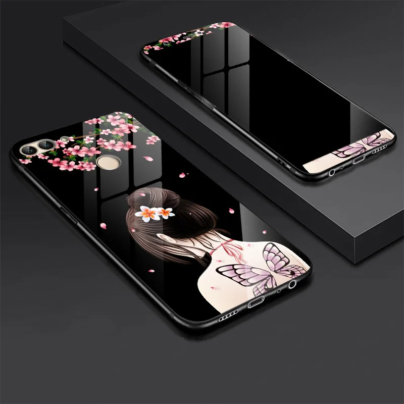 Luxury Tempered Glass Case for Huawei Honor 9 Lite 7X 10 Back Cover Color Printed + Matched P20 |