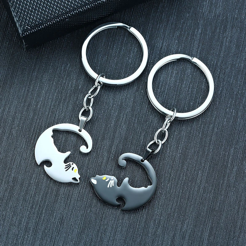 Пара симпатичных брелоков для женщин и мужчин серебряный черный цвет