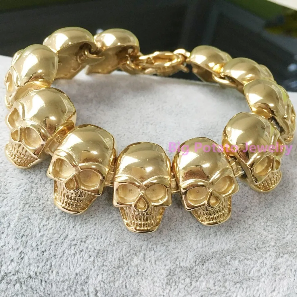 Изысканный workmanship18k золото 316L Нержавеющая сталь изысканный череп браслет