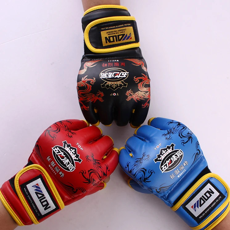 

Wulong mma boxing gloves dragon semi-finger sandbag gloves fight gloves