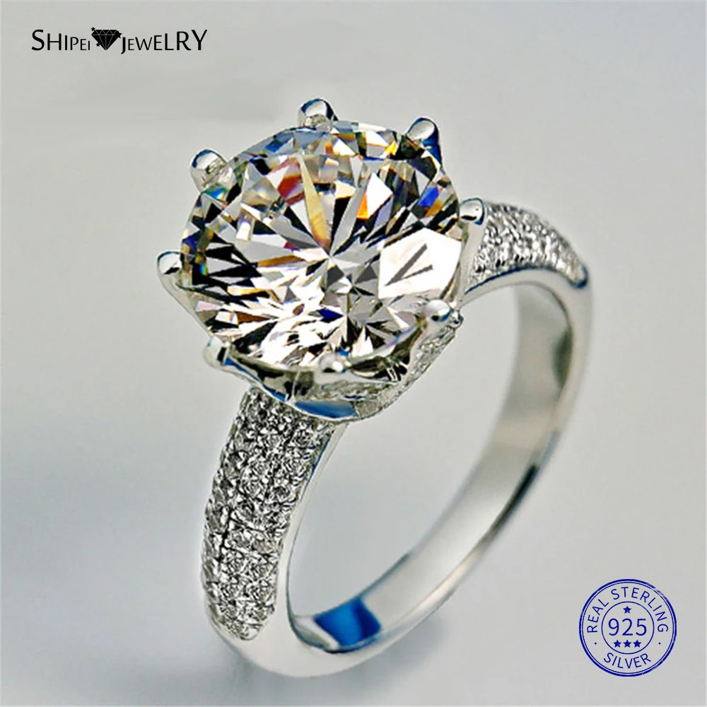 Шипай 925 пробы Серебряное кольцо ювелирные украшения 2.9ct создан Муассанит кольцо Обручение обручальное кольцо для Для женщин Юбилей подарок