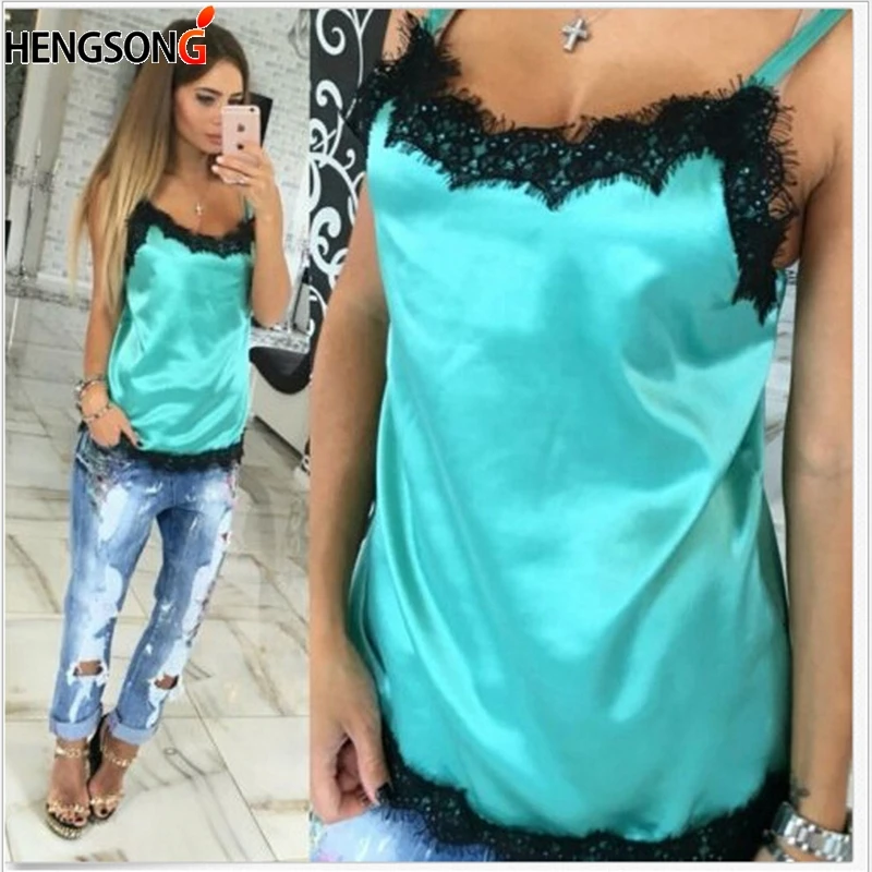 Женские кружевные топы цветные повседневные на бретельках лето 2019|tank tops ladies|satin
