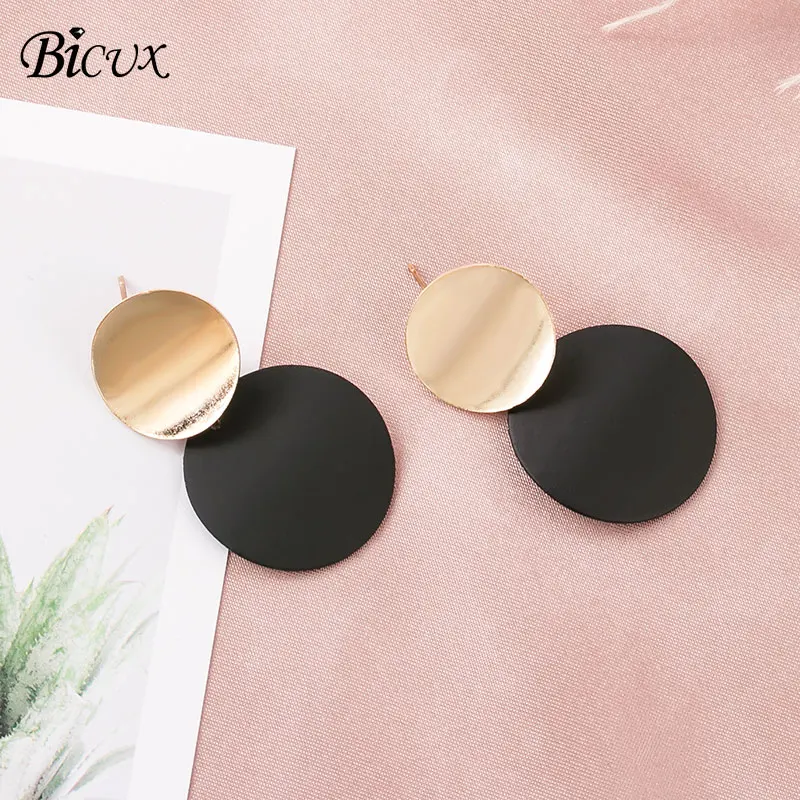 Black 6 BICUX, винтажные акриловые серьги-капли для женщин,, модные ювелирные изделия, корейские Металлические геометрические золотые Висячие висячие серьги - Окраска металла: Black 6