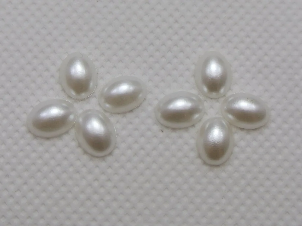 

500 Pure White Oval Half Pearl Bead 6X8mm Flat Back Gem Scrapbook Craft