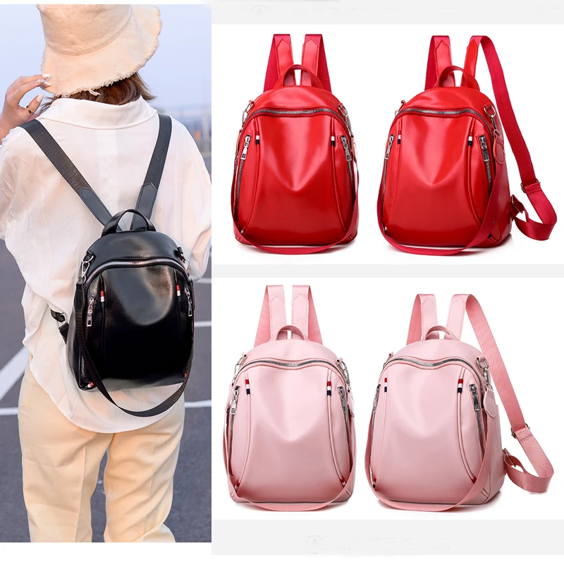 Женский рюкзак из искусственной кожи на молнии черный/розовый/красный школьный
