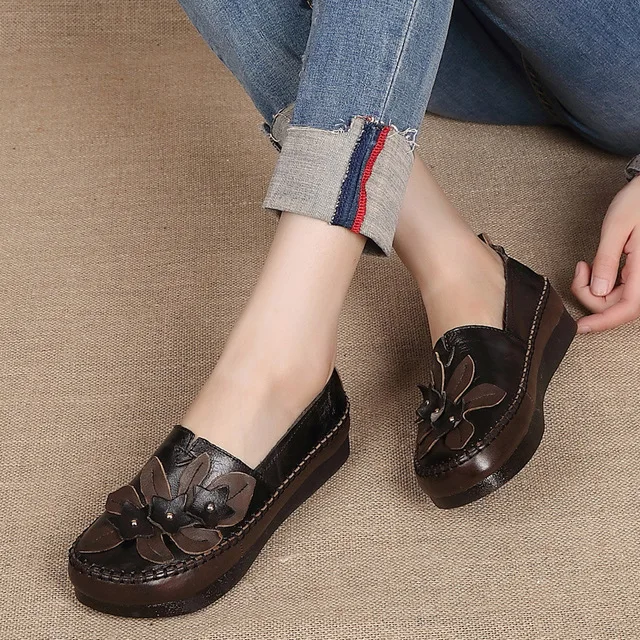 2019 г. новая женская обувь на мягкой рифленой подошве кожаная в стиле ретро лес k244 |