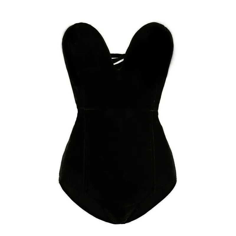 Black bodysuit Повседневное женское бархатное боди без рукавов без бретелек, без спинки, v-образный вырез, Облегающий комбинезон, модные топы, одежда для женщин, костюм - Цвет: Black bodysuit