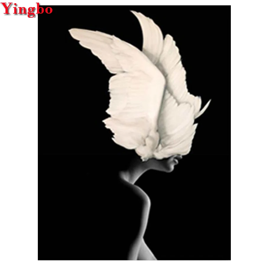 

Nordic Style DIY 5D Diamond Mosaic Feather woman Diamond Painting round Full Square Rhinestone Embroidery Home Decor Drop Ship