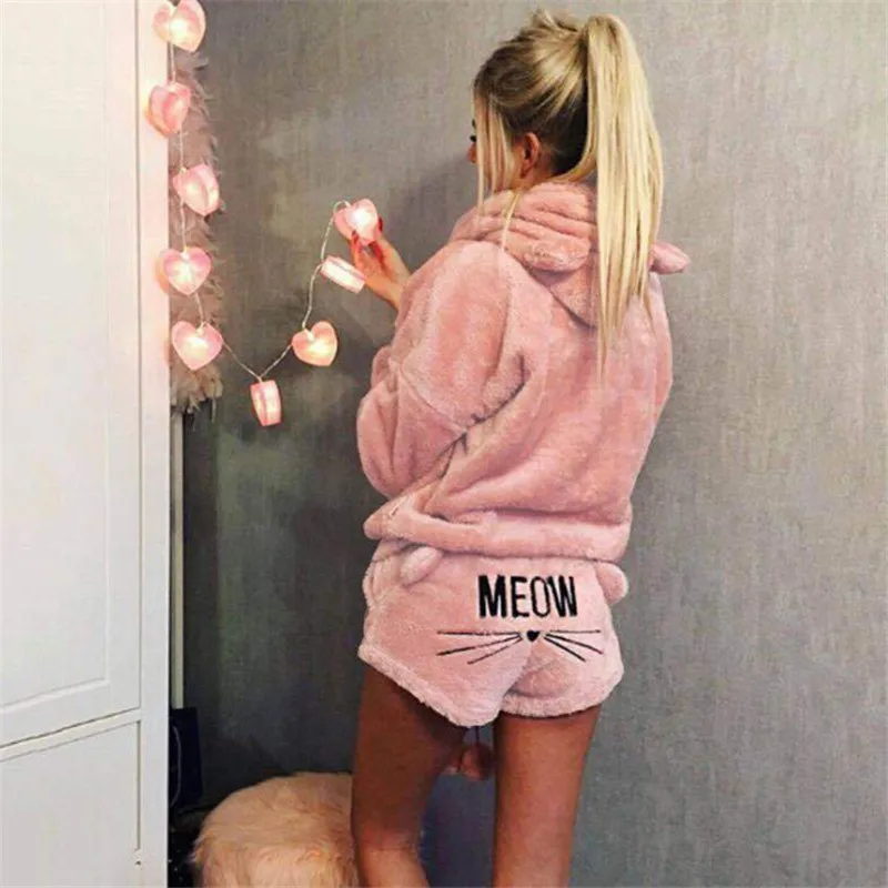2018 liva girl Women Pajama Sets Autumn winter Flannel Cartoon Warm Pyjamas Homewear Animal Sleepwear Cat female pajama | Женская одежда