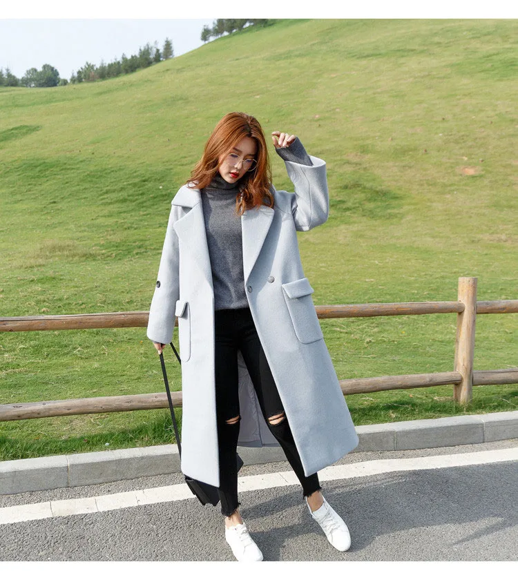 2019 новый дизайн свободного стиля шерстяное пальто большого размера длинное