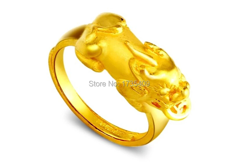Чистое твердое 24К желтое золото кольцо/3D Bless Dragon кольцо для сына/6 2g размер США 4