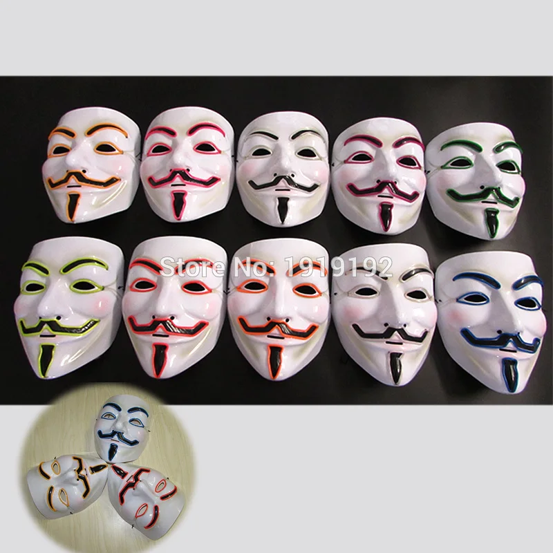 Фильм Вендетта Электролюминесцентный провод маски Костюм с маской анонимная